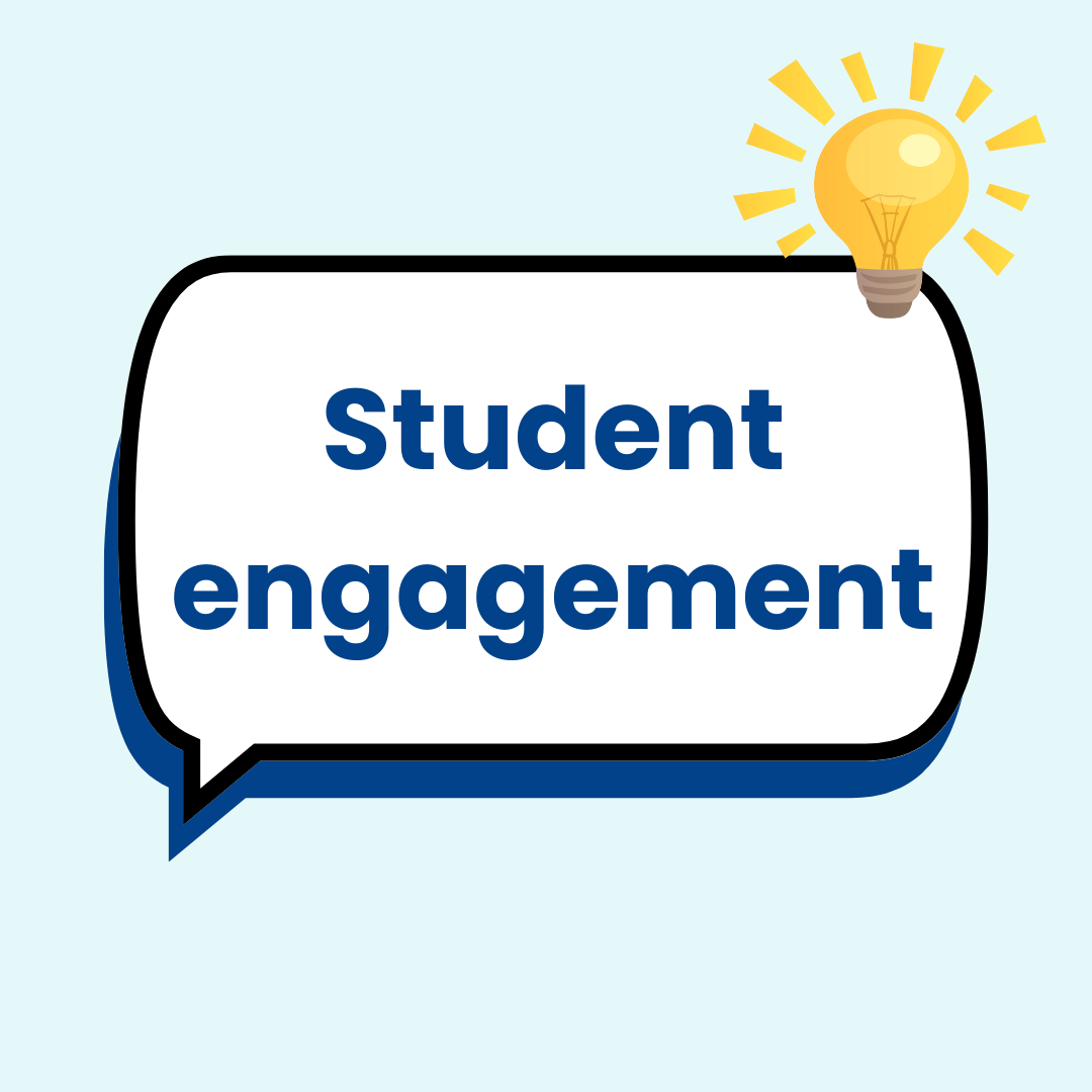 student engagement written in a speech bubble with a yellow lightbulb in the top right corner